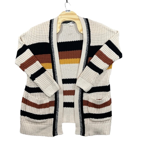 Hem‎ & Thread Sweater Striped Cardigan Open Front Knit Boho Women's Large Comfy - Picture 2 of 11